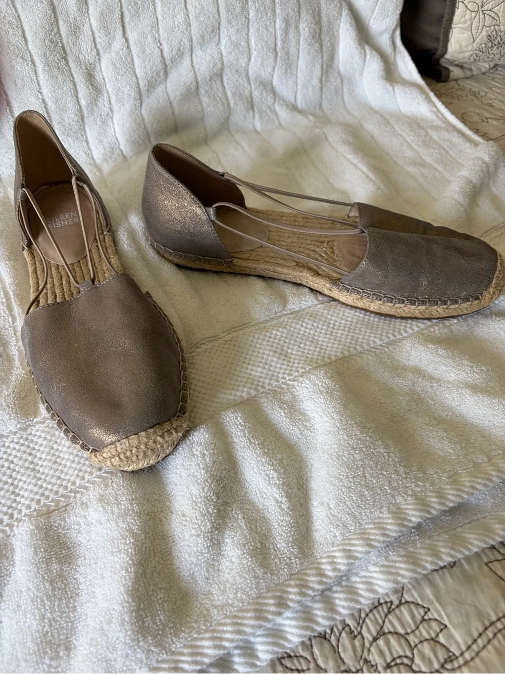 Eileen Fisher Bronze Leather Espadrille Flats